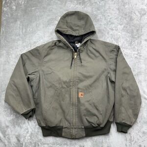 Vintage Carhartt Green Duck Canvas Quilt Lined Hooded Jacket Men Med J280 MOS XL